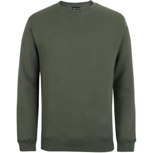 A green jumper with a round neckline and long sleeves, featuring a simple design and a logo.