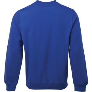 A blue jumper featuring a classic crew neck and long sleeves, showcasing a plain back design.