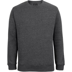 A grey jumper with long sleeves and a round neck. It has a logo at the neckline.