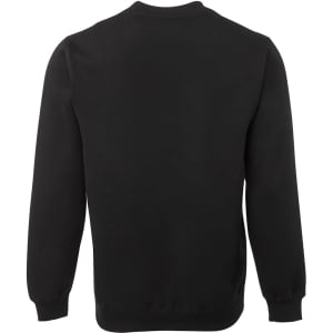 A black V-neck fleece sweater with long sleeves and a plain back. It features a logo.