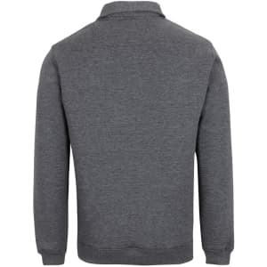 A grey 1/2 zip fleece jumper, featuring long sleeves and a simple design, with a logo on the back.