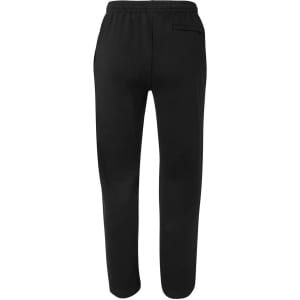 Black fleece track pants featuring a back pocket and an elastic waistband, suitable for casual wear.