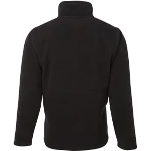 A black jacket with a high collar and a simple design, featuring a logo on the back.