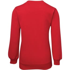 A red fleece jumper with long sleeves and ribbed cuffs, featuring a simple design and no visible branding.