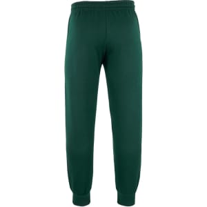 Green track pants featuring an elastic waistband and cuffs, with a plain design and a brand logo.