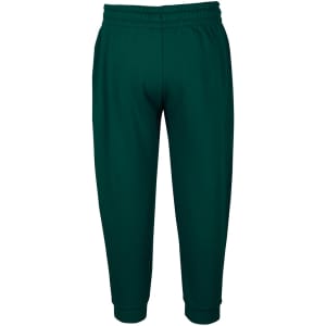 Green track pants with an elasticised waistband and fitted cuffs at the ankles. The garment features a logo.
