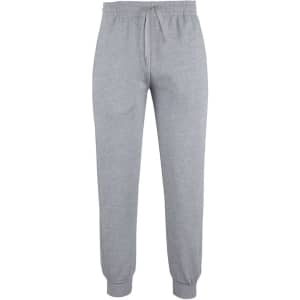 Grey track pants featuring an elasticised waistband and cuffs, with a drawstring. Includes branding on the product.