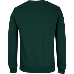 A green jumper with a crew neck and long sleeves, featuring a logo on the back.