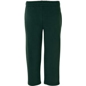 Dark green track pants with an elastic waistband and side pockets. Features branding on the waistband.