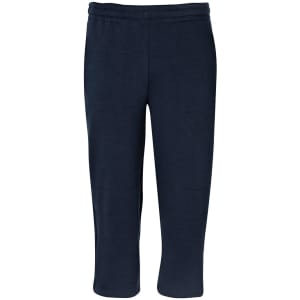 Navy track pants featuring a comfortable waistband and cropped length. Includes a logo on the side.
