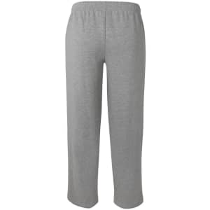 Grey track pants with an elastic waistband and a relaxed fit. The pants have no visible pockets.