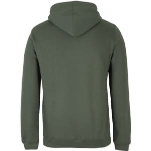 A green hoodie with a hood, featuring a plain back design and no visible branding.