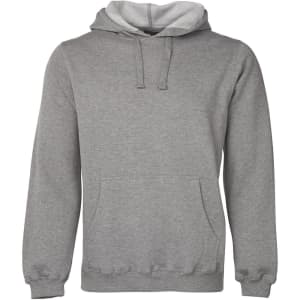 A grey hoodie featuring a front pocket and a drawstring hood. The interior hood has a contrasting light grey colour.
