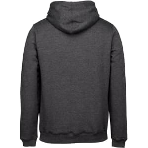 A grey hoodie with a back view, featuring a hood and long sleeves. It has a simple, unadorned design.