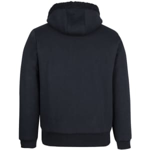 A dark navy hoodie with a sherpa-lined hood, featuring a plain back design and elasticised cuffs and hem.