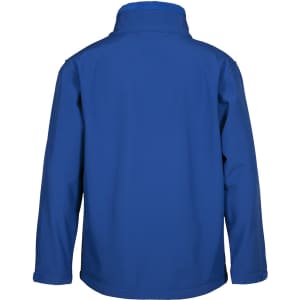 A soft shell jacket in a vibrant blue colour, featuring a high collar and a smooth back finish.