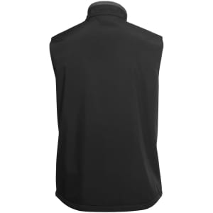 A black three-layer softshell vest featuring a high collar and no sleeves, displaying a simple, sleek design.