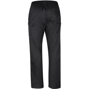 A pair of black unisex premium scrubs cargo pants with an elastic waistband and multiple pockets.