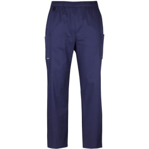 Unisex premium scrubs cargo pants in navy blue, featuring an elastic waistband and side pockets.