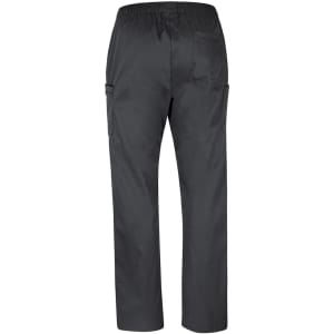 A pair of black unisex cargo scrub pants with a relaxed fit and multiple pockets.