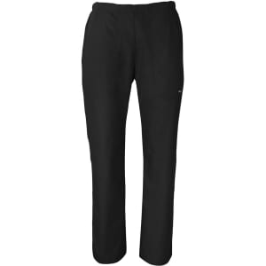 A pair of black scrub pants featuring a logo and two pockets, designed for ladies' uniforms.