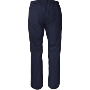 A pair of navy blue women's scrub pants featuring an elastic waistband and a back pocket.