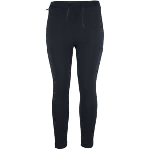 A pair of black stretch ponte cargo pants featuring side pockets and a drawstring waist.