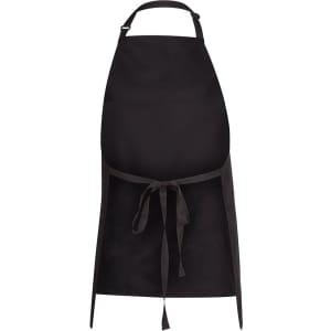 A black apron with a neck strap and a tied waist, featuring a simple design and no visible branding.