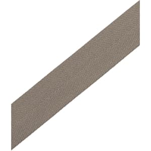 A taupe cross back apron strap with a textured finish, featuring a logo on one side.