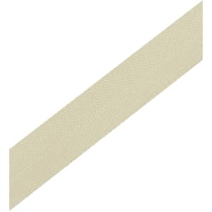 A light beige strap for a changeable cross back apron, featuring a textured finish and a branding logo.