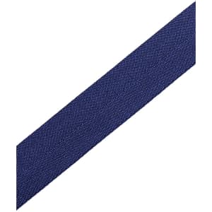 A navy blue apron strap displayed flat, textured with a branding logo along its length.