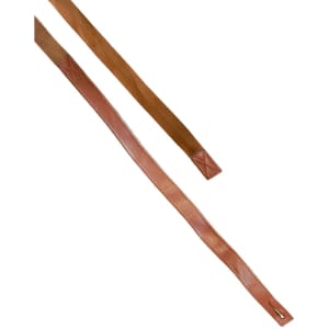 Two apron straps in brown and tan, featuring a textured surface and a metal attachment for secure fastening.