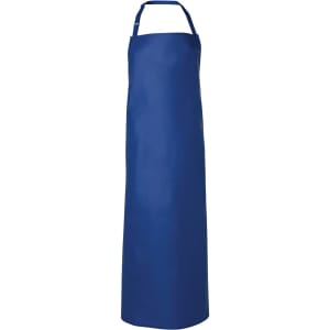 A blue vinyl apron, 90 x 120 cm, featuring a neck strap and no visible logos or branding.