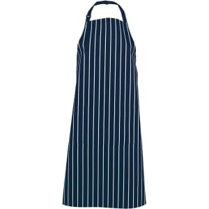 A navy striped apron featuring a logo, designed for workwear with a simple, professional look.