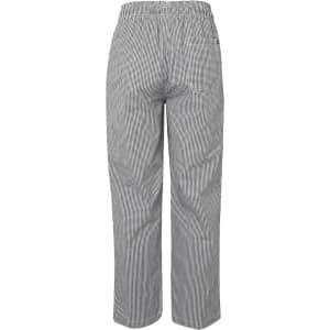 Elasticated pants in a black and white checkered pattern with a plain back view and an elastic waistband.