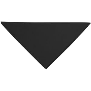 A triangular black scarf with a simple design, made for culinary use. It features a logo.