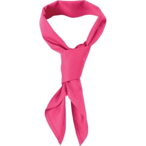 A pink chef's scarf with a tied knot in the centre, featuring a simple and stylish design.
