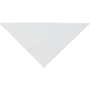 A triangular white chef's scarf with a branding logo. The fabric appears lightweight and smooth.