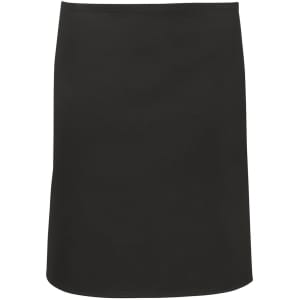 A black apron with a simple design, featuring a logo on a plain background.