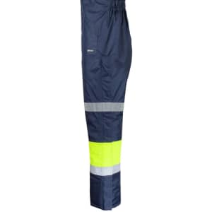 Navy and lime safety bib and brace with reflective tape, designed for uniforms and safety wear. Features an elastic waistband.