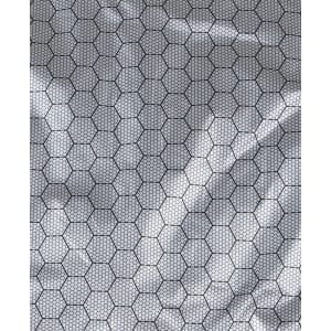 A close-up of a light grey fabric featuring a hexagonal pattern, typical of graphene puffer jackets.