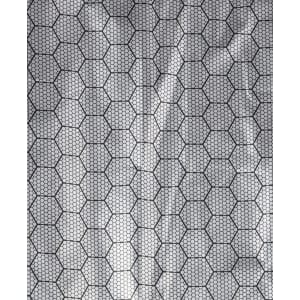 A textured fabric featuring a hexagonal pattern in black and grey, typical for outdoor vests.