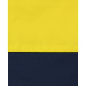 A two-toned long-sleeve shirt featuring a yellow upper section and a navy lower section, with a logo.