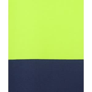 A high-visibility cotton T-shirt featuring a bright yellow top section and a navy blue bottom section, with a logo.