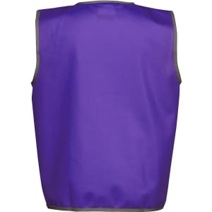 A purple sports vest with grey trim, featuring a logo on the back.