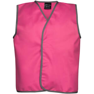 A pink tricot sports vest with grey trim and a branding logo. Ideal for team activities or sports events.