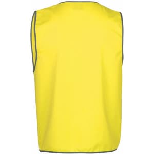 A yellow tricot vest with grey trim, designed as workwear for various applications. Features a branding logo.