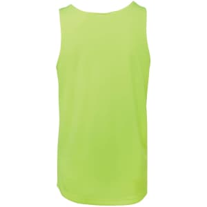 A bright neon green work singlet featuring a simple design and a logo on the back.