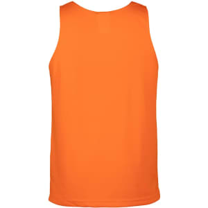 An orange work singlet with a mesh design and a plain back, featuring a logo.