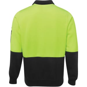 A work polar fleece in high visibility yellow and black, featuring a logo on the sleeve.